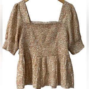 NWT Nine West Women’s  Cottage Core short sleeve leopard print top XL